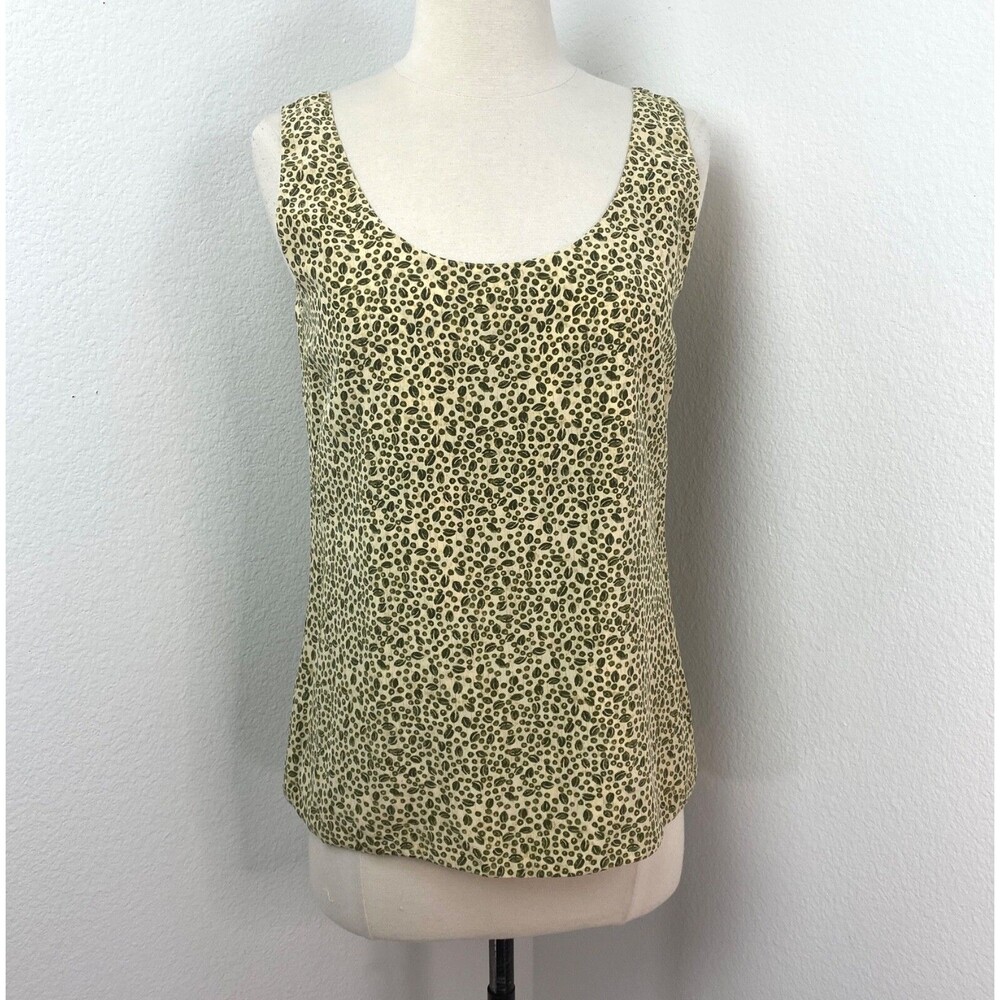 Liz Claiborne Reversible Green Silk Tank Top Size 4 Floral Cottagecore Boho Chic